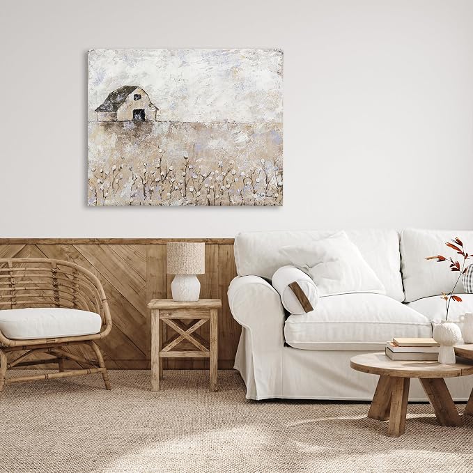 White Barn Distressed Landscape, 36 x 48 Inch Canvas Wall Art | Stupell Industries · By Britt Hallowell · Ready to hang · Rustic farmhouse charm for any room · Made in USA