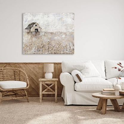 White Barn Distressed Landscape, 36 x 48 Inch Canvas Wall Art | Stupell Industries · By Britt Hallowell · Ready to hang · Rustic farmhouse charm for any room · Made in USA