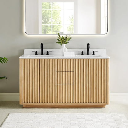 60 In Bathroom Vanities Double Sink Vanity with Ceramic Sinks Countertop | Pre-Assembled, Backsplash Included, Sturdy Solid Wood, Large Storage Cabinet, Soft Closing Doors, Dovetail Drawers