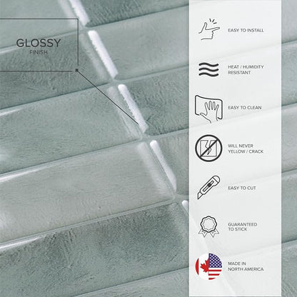 Smart Tiles Peel and Stick backsplash, Stacked Frost Gray, 11.43"x9" | Pack of 5 (3.5 sq ft), Glossy, Heat/Moisture Resistant, Low VOC, Kitchen/Bathroom, Renter Friendly, Made in Canada