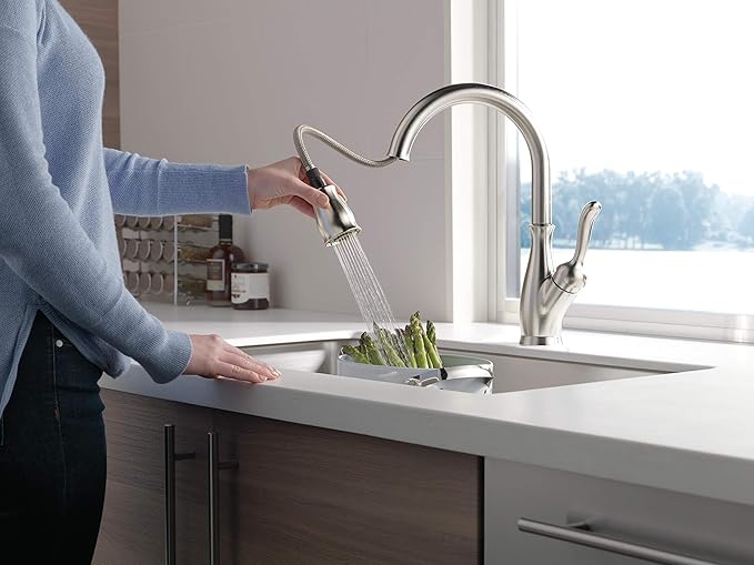 Delta Leland Brushed Nickel Kitchen Faucet with Pull Down Sprayer, Traditional Single Hole Kitchen Sink Faucet, Single Handle, SpotShield Stainless 9178-SP-DST