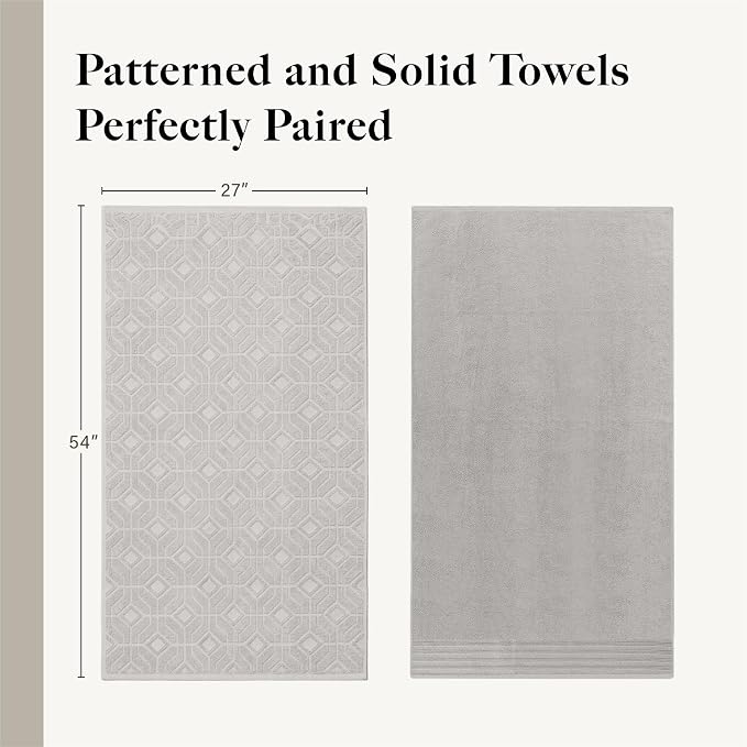 Modern Threads 6 Piece Cotton Bath Towel Set – Ultra Soft 550 GSM Towels – Bathroom Set with Hand Towels and Washcloths – Geometric (Silver Cloud)