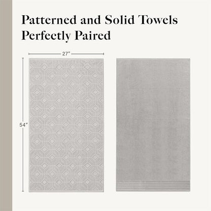 Modern Threads 6 Piece Cotton Bath Towel Set – Ultra Soft 550 GSM Towels – Bathroom Set with Hand Towels and Washcloths – Geometric (Silver Cloud)