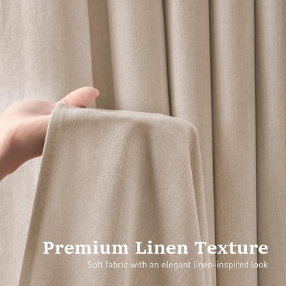 Tan Ringless Linen Textured Shower Curtain with Snap in Liner, 72x75 | 3 in 1 Hotel Shower Curtain Set, Removable Liner, Waterproof & Washable, Mesh Top Window, Durable Fabric, Easy to Install