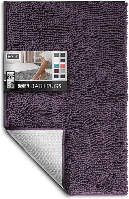 Hearth & Harbor Bathroom Rugs, Chenille Bath Mat - Machine Washable Bath Mats for Bathroom Non-Slip Backing Rubber, Quick Dry Bathroom Mat
