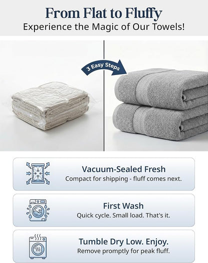 LANE LINEN Towel Set for Bathroom 6 Piece Soft Absorbent Quick Dry - Grey | Towels And Washcloths Sets - Oversized & Roomy, Lightweight & Breathable, Fade-Resistant Color, Classic Terry Weave