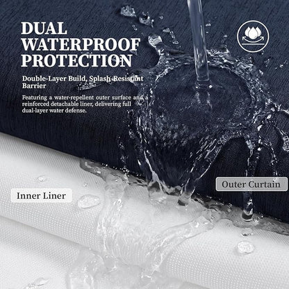 72x87 Ringless Linen Look Shower Curtain with Snap in Liner, Navy Blue | Extra Long Size, 3 in 1 Durable Fabric Shower Curtain, Removable Liner, Waterproof & Washable, Mesh Top Window, Easy Setup