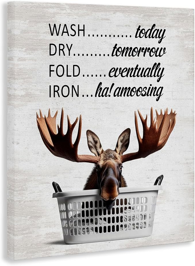 Stupell Industries Sassy Moose Laundry Humor, 36 x 48 Inch Canvas Wall Art | Stupell Industries · By Lettered and Lined · Ready to hang · Fun farmhouse charm for bathroom or laundry room · Made in USA