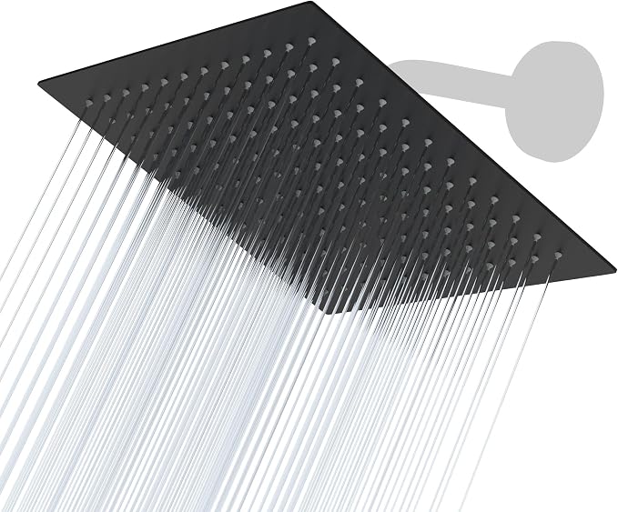 Lordear Rain Shower Heads High Pressure, Rainfall Showerhead for Bathroom Fixed Mount, 8 Inch Large Square High Flow Shower Head (Matte Black)