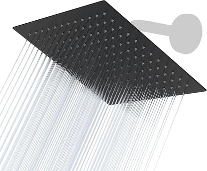 Lordear Rain Shower Heads High Pressure, Rainfall Showerhead for Bathroom Fixed Mount, 8 Inch Large Square High Flow Shower Head (Matte Black)