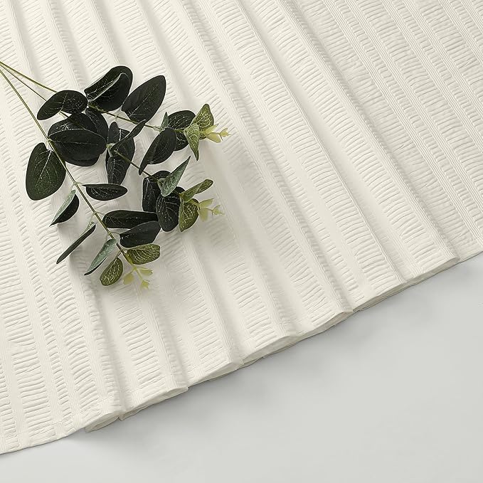 Aiyufeng Extra Long Cream Shower Curtain 72 x 84 inches Long, 3D Embossed Textured Fabric Shower Curtain for Bathroom, Water Repellent, Machine Washable