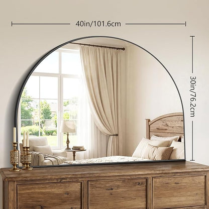 Arched Bathroom Mirror 40" W x 30" H, Bathroom Mirror for Over Sink, Wide Wall Vanity Mirror with Aluminum Frame & Tempered Glass, Ideal for Mantel, Entryway, Bedroom, Living Room, Black