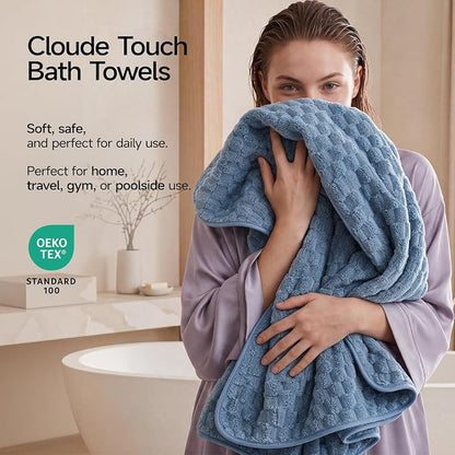 REDKISS Blue Microfiber Bath Towels Large, 30“x60” Super Absorbent Towels | 2 Pack Quick Dry, Super Soft, Lint Free, Fluffy Towel for Bathroom, Spa, Gym, Travel, Dorm, Ideal Everyday Use