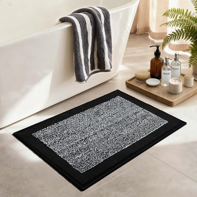 Bathroom Rugs 30x20 Non Slip Washable, Black Bath Mat for Bathroom Floor Tub, Soft Absorbent Quick Dry Mats for Shower, Bathtub,Home Decor
