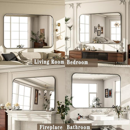 30x48 Inch Black Bathroom Vanity Mirror for Over Sink | Rectangle Wall Mirror for Bathroom with Round Corner, Hangs Horizontally Vertically for Living Room, Bedroom as Home Decor