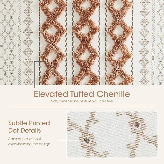 INK+IVY 100% Cotton Tufted Shower Curtain for Bathroom, Rose Clay, 72 x 72 | Machine Washable, Boho Tufted Chenille Modern Home Bathroom Decor, Bathtub Privacy Screen, OEKO-TEX Certified