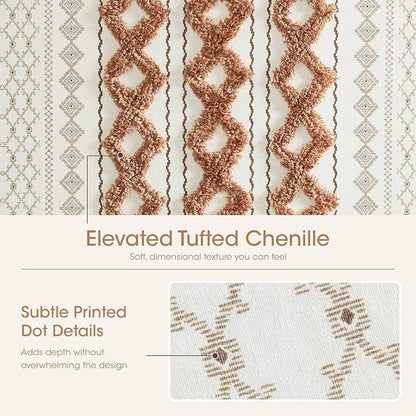 INK+IVY Extra Long Cotton Shower Curtain for Bathroom, Rose Clay, 72 x 84 | Machine Washable, Boho Tufted Chenille Modern Home Bathroom Decor, Bathtub Privacy Screen, OEKO-TEX Certified