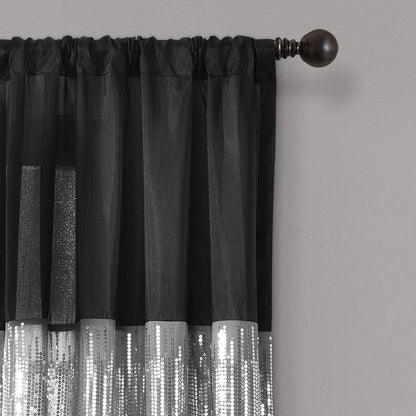 Lush Decor Night Sky Window Curtain Panel, Single 42"W x 95"L Black - Sequin Backdrop Curtain - Room Darkening Curtains For Bedroom - Glam Decor