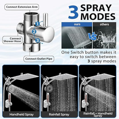 8 Inch Filtered Shower Head,Rain Shower Head with Handheld Spray Combo for Hard Water，Long Shower Hose