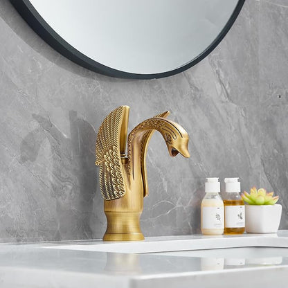 Bathroom Faucet Antique Brass Swan Single Handle One Hole Bathroom Vanity Faucet Basin Tap Deck Mount Lavatory
