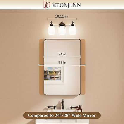 Keonjinn Gold Bathroom Light Fixtures, 3-Light Vintage Vanity Lights for Mirror with Frosted Glass Shades, UL Listed E26 Base(Bulbs Not Included), Reversible Vanity Lighting Fixtures for Bathroom