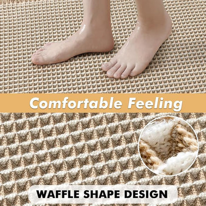 MIULEE Set of 2 Waffle Bathroom Rugs Brown&White Bath Mat 17"x24"+17"x48" | Non Slip, Super Absorbent, Washable, Ultra Soft, Rubber Backed, Small Boho Bath Rug and Bathroom Runner for Floor Tub Shower