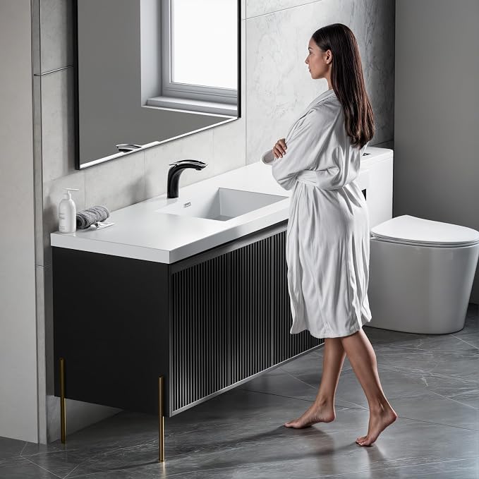 Dowell 61" Bathroom Sink,Single Bowl Vanity Basin,Rectangular Drop-In Bathroom Sink with Overflow,White-000 6122BPS
