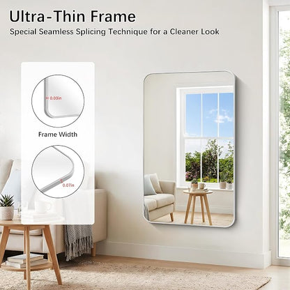 DESBING 50"x30" Bathroom Mirror for Over Sink, Silver Framed Wall Mirror | High-Definition Shatterproof Vanity Mirror with Rounded Corner for Bedroom Living Room Entryway Horizontally or Vertically