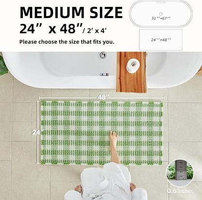 TYUU Waffle Bath Mat, Cute Bathroom Rugs Non Slip, 48x24 Green & White | Super Absorbent Quick Dry Bath Rug, Non-Slip Backing, Soft Waffle Washable Farmhouse Bathroom Mats, Tub, Shower & Home Decor