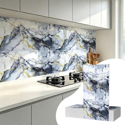 20 Pack 11.8"x23.6" Peel and Stick Backsplash Wall Panels, Self Adhesive Waterproof Back Splash Marble Tiles for Kitchen Bathroom, TV Walls, Living Room Blue (Not Real Tiles)