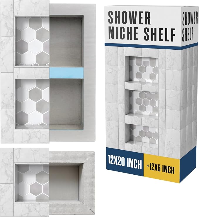 Shower Niche Recessed Bathroom Storage Inset Shelves Soap Box 12x20 + 12x6 | Houseables Shower Niche Insert Tile Ready, in Wall Shelf, Cubby Inserts, Recessed Shampoo Caddy, Built in Nook, Prefab