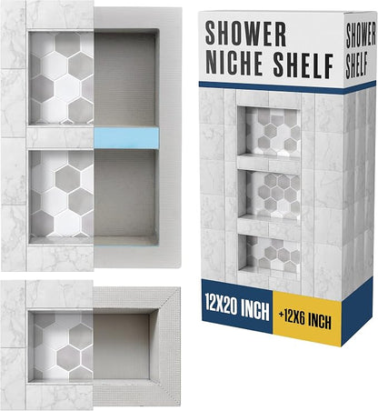 Shower Niche Recessed Bathroom Storage Inset Shelves Soap Box 12x20 + 12x6 | Houseables Shower Niche Insert Tile Ready, in Wall Shelf, Cubby Inserts, Recessed Shampoo Caddy, Built in Nook, Prefab