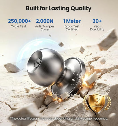 Veise Privacy Interior Door Knobs for Bedroom & Bathroom, Brushed Nickel | ANSI Grade 3, Keyless, Easy Installation, Thumb Lock Emergency Release, Rust & Fingerprint-proof, Reversible,Classic