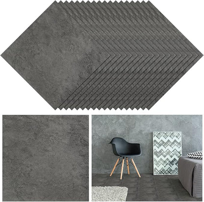 Spiareal 48 Pieces Peel and Stick Floor Tiles Vinyl Flooring 12 x 12 Inch Stick on Floor Tile Self Adhesive Waterproof DIY for Bathroom Kitchen Bedroom Living Room(Gray Grain)