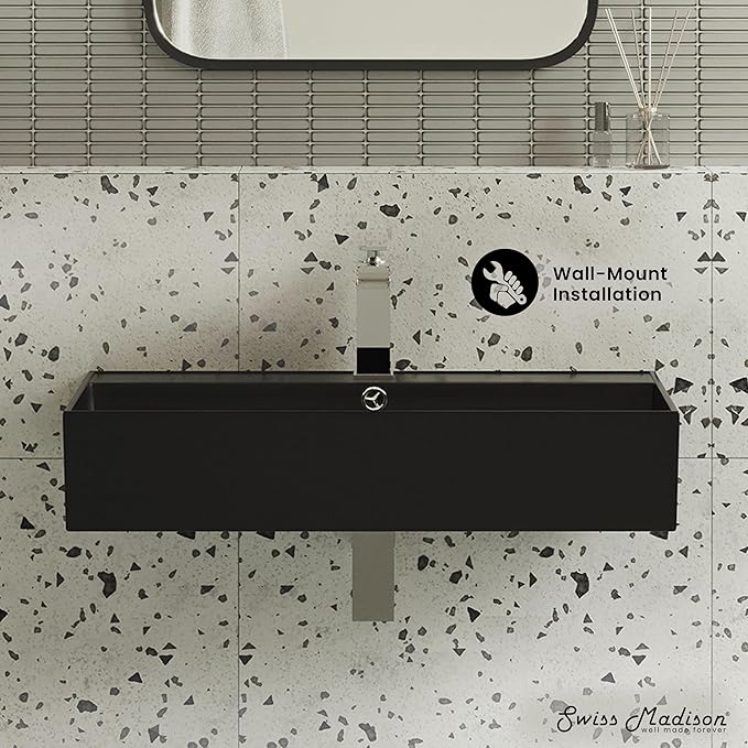Claire 22" Rectangle Wall-Mount Bathroom Sink in Matte Black