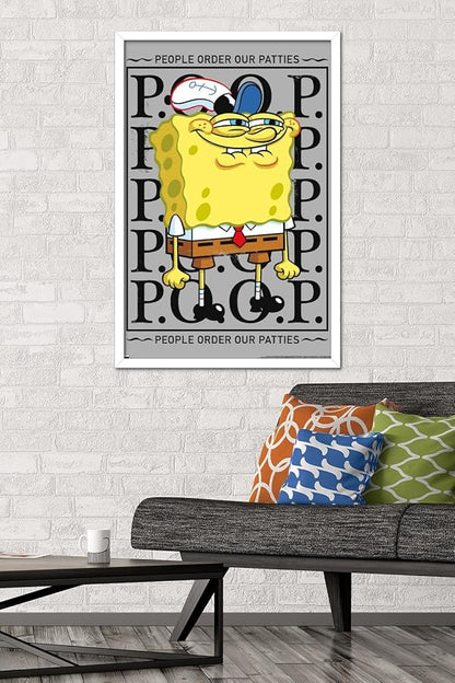 Trends International Nickelodeon Spongebob - P.O.O.P. Wall Poster, 34L x 22.4W, White Framed Version