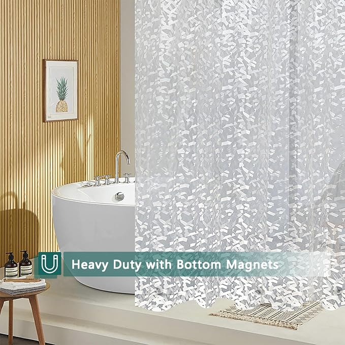 Shower Curtain Liner, 100% Waterproof Eva Shower Curtains with 3 Duty Heavy Bottom Magnets and 12 Rust Proof Grommets, 72x72 Weighted Shower Liner for Shower Stall, Bathtubs
