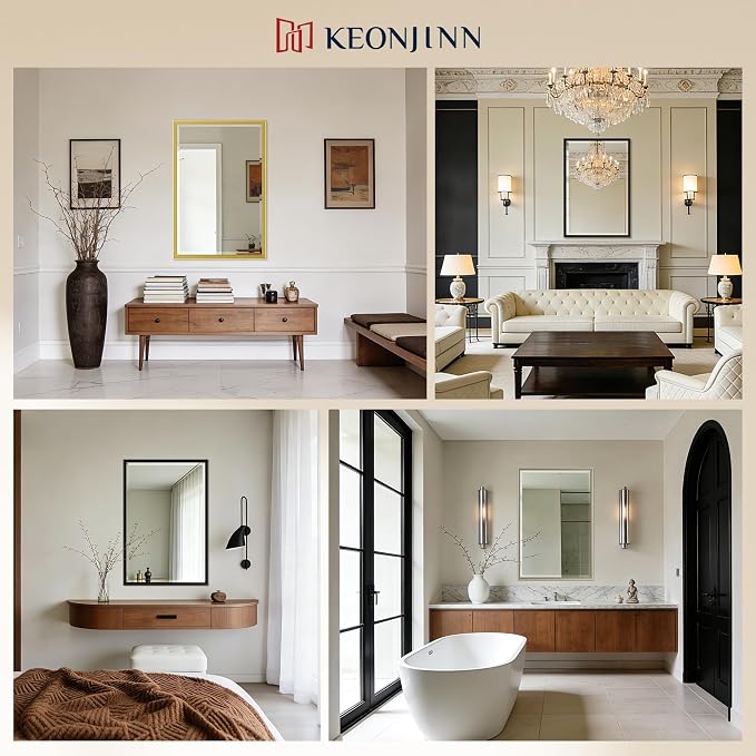 Keonjinn 30" x 30" Black Square Bathroom Mirrors for Over Sink, Aluminum | Safe Tempered Glass, Effortless French Cleat Installation, Clear Reflection, Modern Farmhouse, Black Vanity Mirror for Wall