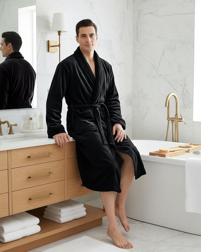 NY Threads Mens Robe, Luxury Plush Fleece Mens Bathrobe, Spa Bath Robe for Men