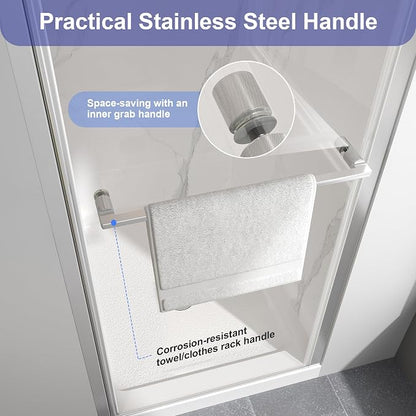 24"-26" W x 72" H Frameless Pivot Shower Door Brushed Nickel | 1/4"(6mm) SGCC Tempered Glass with Explosion-Proof Film &Nano Coating,Customizable Width