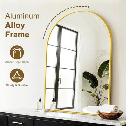 FGU Arched Bathroom Mirror for Over Sink 40"x28" Gold Vanity Mirror | Wall Mounted, HD Tempered Shatter-Proof Glass, Rust-proof Arched Metal Frame, Arch Mirror for Bedroom, Living Room, Entryway