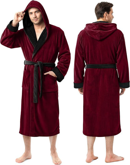 NY Threads Mens Robe with Hood, Luxury Plush Fleece Hooded Mens Bathrobe, Spa Bath Robe for Men