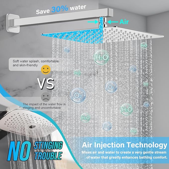 Shower Faucet Set Bathroom Square Rain Shower Head and Handle Set, Wall Mounted Shower Fixtures With Shower Valve and Trim Kit 10 inch Polished Chrom