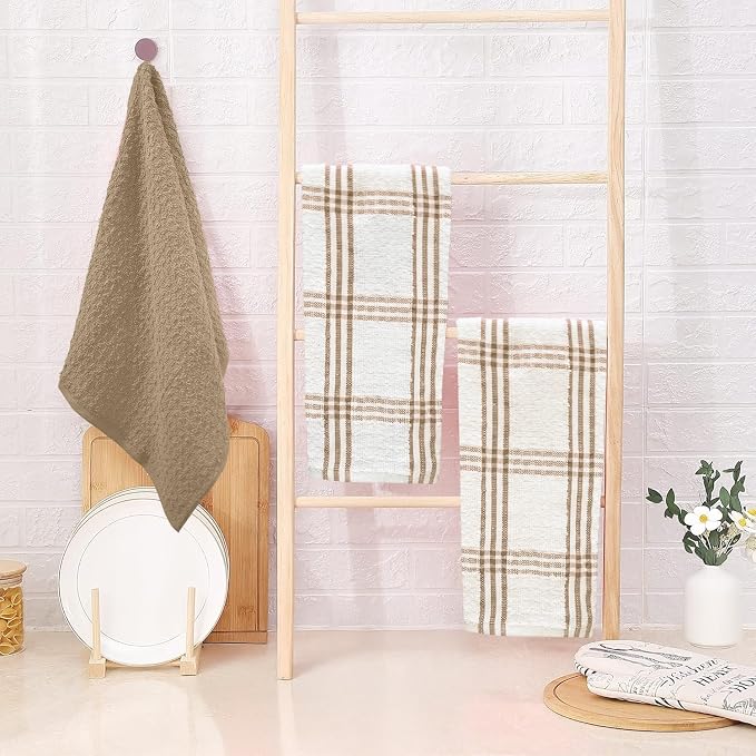 DAN RIVER Tan Kitchen Towels, 12 Pack, 16x26 Inches Absorbent Dish Towels | 100% Cotton Absorbent Soft cotton kitchen towels for drying dishes, Quick Dry, Dish Towels for kitchen,Tea and Bar towels set