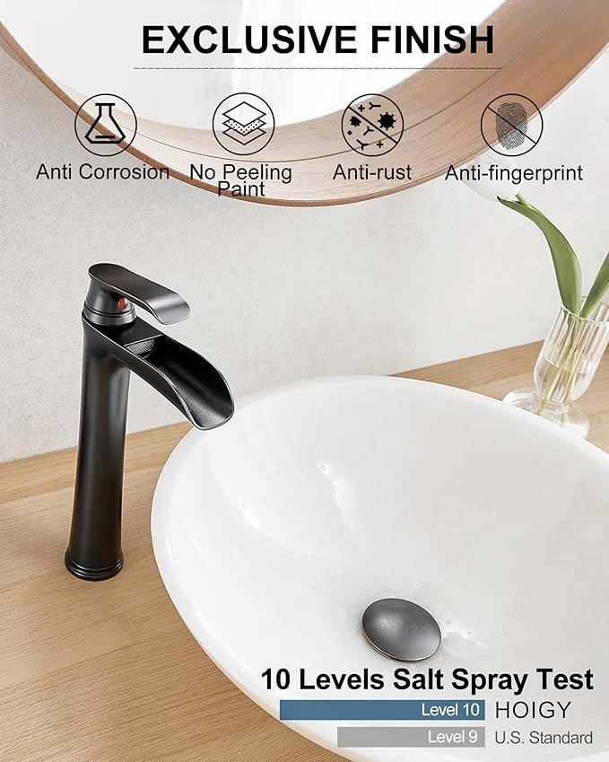 Vintage Oil Rubbed Bronze Waterfall Faucet for Bathroom Sink - Single Handle, 11 Inches Tall, 3-Layer Metal Filter, Anti-rust Brass Body, Easy Installation
