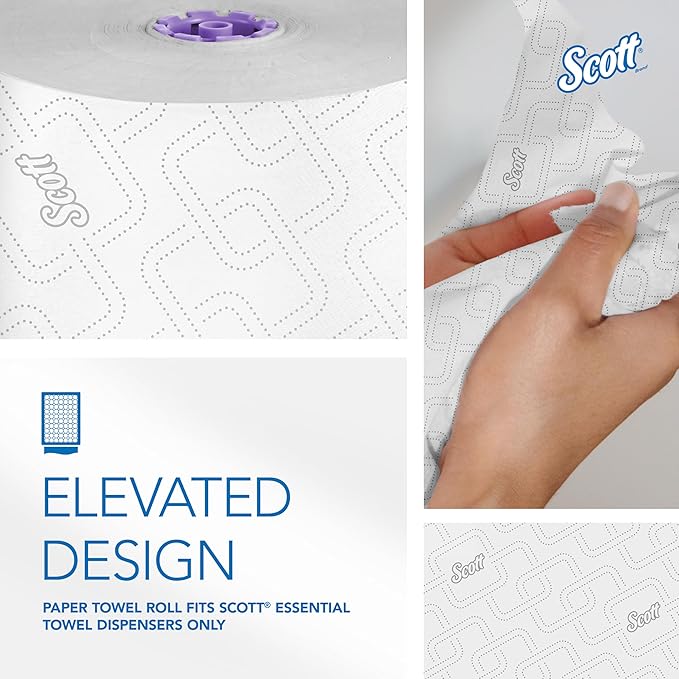 Scott Professional High-Capacity Hard Roll Paper Towels, Bulk (02001), Hardwound, Elevated Design, Absorbency Pockets, White, for ScottBrand Purple Core Dispensers (6 Rolls at 950' Each, 5,700'/Case)