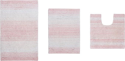 Home Weavers 100% Cotton Gradiation Collection Bathroom Décor | Washable Rug | Bathroom Mat | Kitchen Mat | Bathroom Rug Set | Bath Mat Set | Bath Floor Mat Non Slip, 3 Piece Set with Contour, Pink