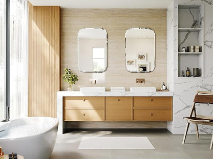 Beveled Scalloped Frameless Bathroom Mirror, 24" x 36" Beveled Bathroom Mirrors with Rectangle Shaped, Frameless Vanity Mirror for Over Sink, Fireplace, Entryway, Restroom