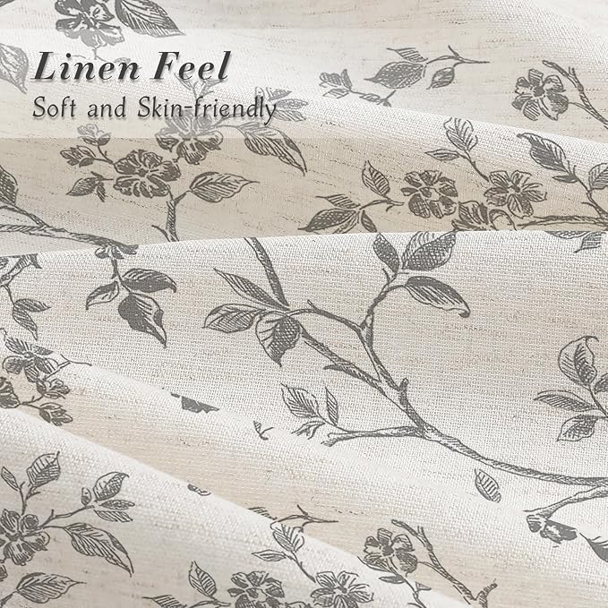 MitoVilla Grey Linen Floral Shower Curtain for Bathroom, 72 x 72 | Grey BoHo Cottagecore Spring Shower Curtains, Modern Farmhouse Country Plant Leaves Bathroom Décor, 72 x 72