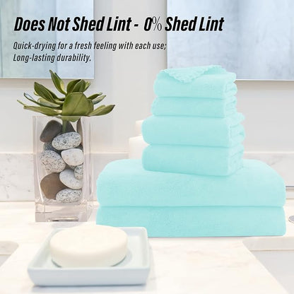 MOONQUEEN Ultra Soft Towel Set-Quick Drying-2 Bath Towels 2 Hand Towels 2 Washcloths - Microfiber Coral Velvet Highly Absorbent Towel for Bath Fitness, Bathroom,Sports,Yoga, Travel(Frozen Blue, 6 Pcs)